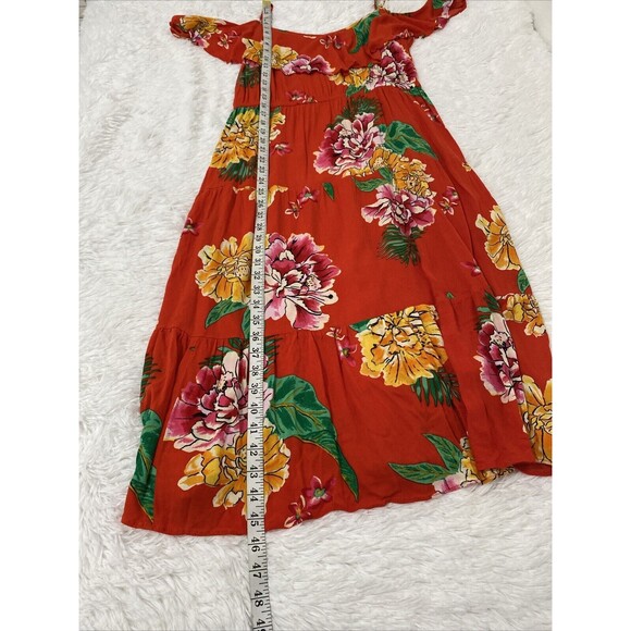 Old Navy Cold Shoulder Midi Dress Size L Orange Floral Print Ruffle Adjustable - Picture 7 of 12